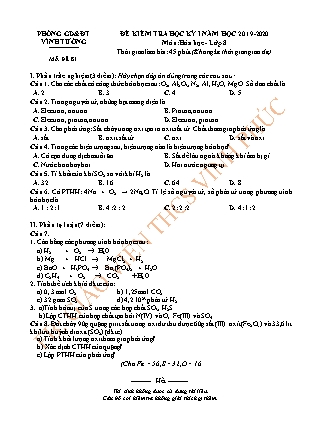 Đề kiểm tra học kì I Hóa học Lớp 8 - Năm học 2019-2020 - Trường THCS Vĩnh Phúc