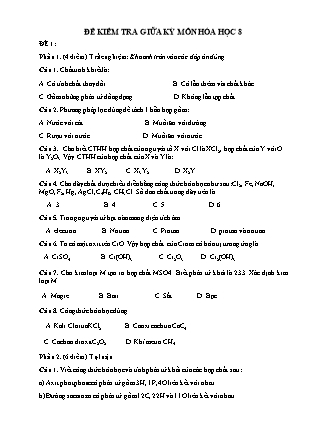 Đề và đáp án kiểm tra giữa học kì I Hóa học Lớp 8