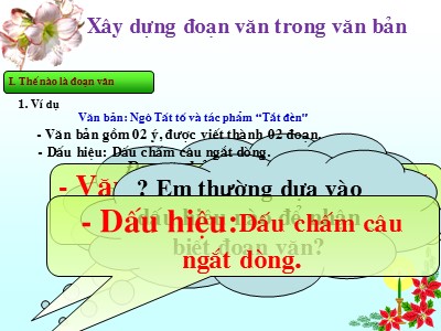 Bài giảng môn Ngữ văn Lớp 8 - Tiết 10, Bài 3: Tập làm văn Xây dựng đoạn văn trong văn bản