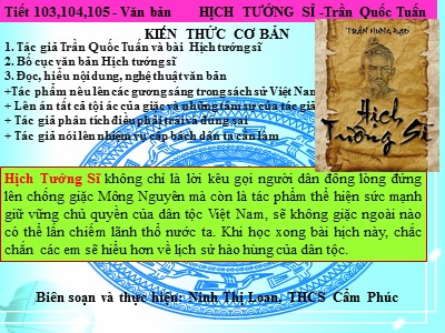 Bài giảng Ngữ văn Lớp 8 - Tiết 103+104+105: Đọc hiểu : Hịch tướng sĩ (Trần Quốc Tuấn) - Ninh Thị Loan