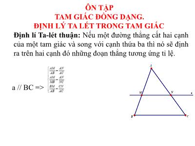 Bài giảng môn Hình học Lớp 8 - Ôn tập Định lý Talet trong tam giác