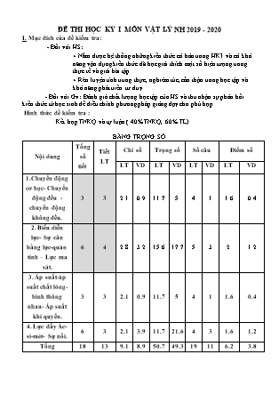 Đề kiểm tra một tiết học kì I Vật lí Lớp 8 - Năm học 2019-2020 - Trường THCS Nguyễn Tri Phương