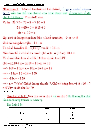 Bài tập Toán Lớp 8 - Giải toán bằng cách lập phương trình