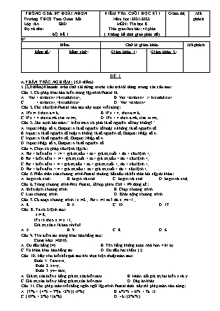 Đề kiểm tra cuối học kì I môn Tin học 8 - Năm học 2021-2022