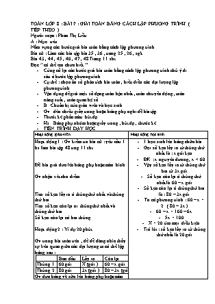 Giáo án Đại số Lớp 8 -  Bài 7: Giải toán bằng cách lập phương trình (Tiếp theo) - Phan Thị Liễu