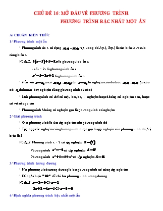 Giáo án Đại số Lớp 8 - Chủ đề 16: Mở đầu về phương trình. Phương trình bậc nhất một ẩn