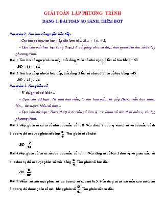 Giáo án Đại số Lớp 8 - Chủ đề 20: Giải toán lập phương trình - Dạng 1: Bài toán so sánh, thêm bớt