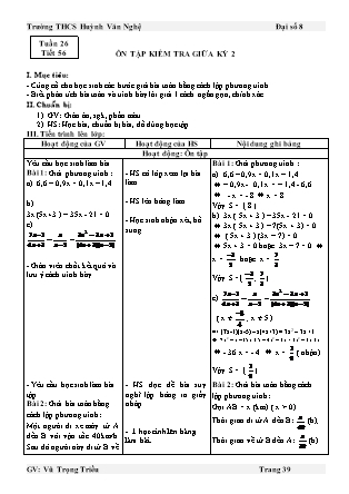 Giáo án Đại số Lớp 8 - Tuần 26 - Vũ Trọng Triều