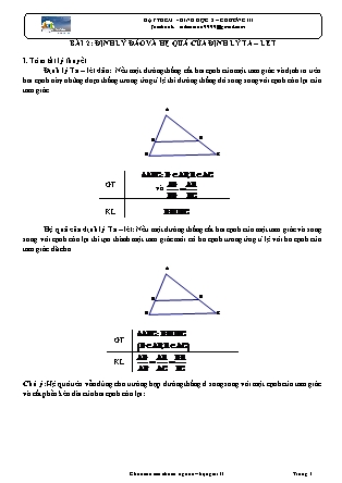 Giáo án dạy thêm Hình học Lớp 8 - Bài 2: Định lý đảo và hệ quả của định lý Ta-lét