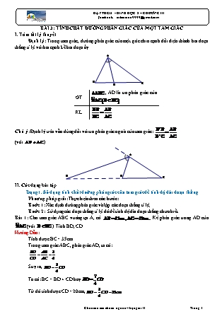 Giáo án dạy thêm Hình học Lớp 8 - Bài 3: Tính chất đường phân giác của một tam giác