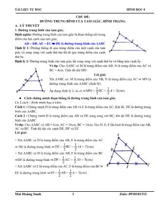 Giáo án Hình học 8 - Chủ đề: Đường trung bình của tam giác, hình thang - Mai Hoàng Sanh