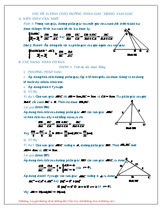 Giáo án Hình học Lớp 8 - Chủ đề 13: Tính chất đường phân giác trong tam giác