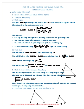 Giáo án Hình học Lớp 8 - Chủ đề 14: Các trường hợp đồng dạng của hai tam giác thường