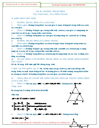 Giáo án Hình học Lớp 8 - Chủ đề 3: Đường trung bình của tam giác, của hình thang