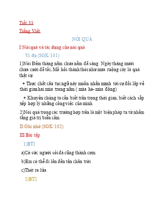 Giáo án Ngữ văn Lớp 8 - Tiết 33: Tiếng Việt: Nói quá