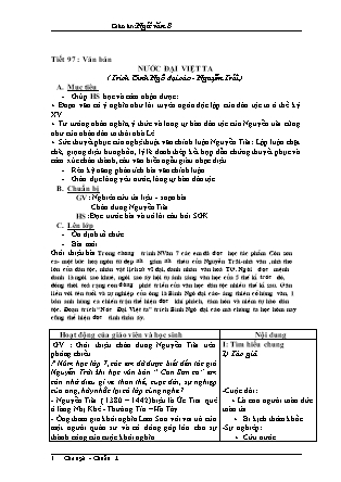 Giáo án Ngữ văn Lớp 8 - Tiết 97: Văn bản: Nước Đại Việt ta ( trích Bình Ngô đại cáo - Nguyễn Trãi )