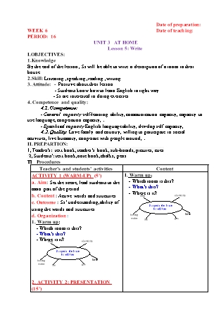 Giáo án Tiếng Anh Lớp 8 - Unit 3: At home - Lesson 5: Write