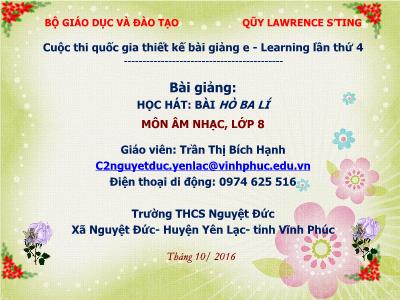 Bài giảng Âm nhạc Lớp 8 - Bài hát Hò ba lí - Trần Thị Bích Hạnh