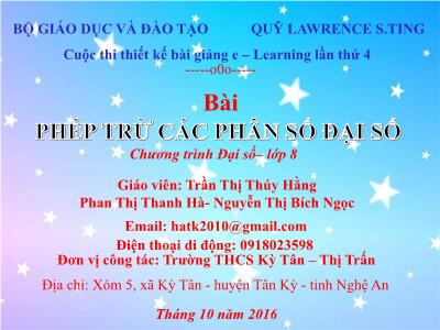 Bài giảng Đại số Lớp 8 - Phép trừ các phân số đại số - Trần Thị Thúy Hằng