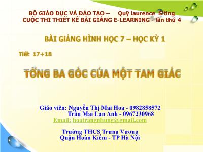 Bài giảng Hình học Lớp 7 - Tiết 17+18: Tổng ba góc của một tam giác - Nguyễn Thị Mai Hoa