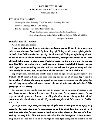 Bài thuyết trình Âm nhạc Lớp 8 - Học hát "Tuổi chung". Nhạc lí: Giọng song song, giọng la thứ hòa thanh - Trương Thị Vân Anh