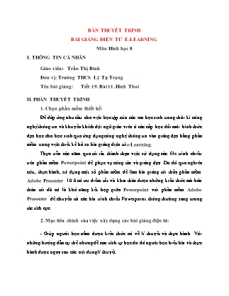 Bài thuyết trình Hình học Lớp 8 - Tiết 19, Bài 11: Hình thoi - Trần Thị Bình