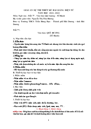 Giáo án Ngữ văn Lớp 8 - Tiết 77: Văn bản Quê hương - Năm học 2021-2022 - Nguyễn Thị Thu Hương