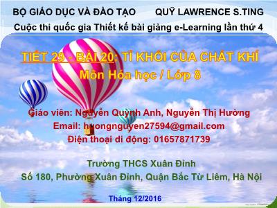 Bài giảng Hóa học Lớp 8 - Tiết 29, Bài 20: Tỉ khối của chất khí - Nguyễn Quỳnh Anh