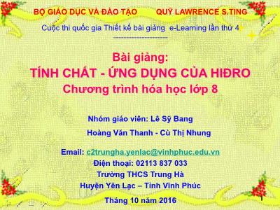 Bài giảng Hóa học Lớp 8 - Tính chất. Ứng dụng của Hiđro - Lê Sỹ Bang