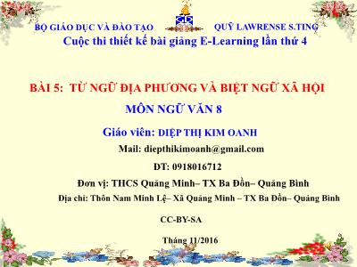 Bài giảng Ngữ văn Lớp 8 - Bài 5: Từ ngữ địa phương và biệt ngữ xã hội - Diệp Thị Kim Oanh