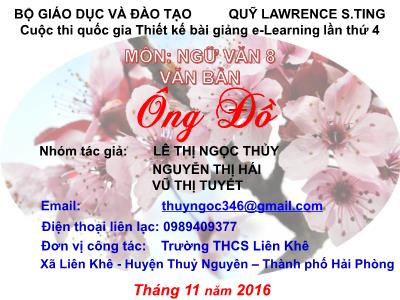 Bài giảng Ngữ văn Lớp 8 - Văn bản Ông đồ - Lê Thị Ngọc Thủy