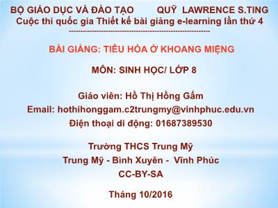 Bài giảng Sinh học Lớp 8 - Tiêu hóa ở khoang miệng - Hồ Thị Hồng Gấm