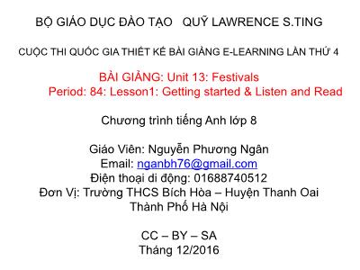 Bài giảng Tiếng Anh Lớp 8 - Unit 13: Festivals - Lesson1: Getting started - Nguyễn Phương Ngân