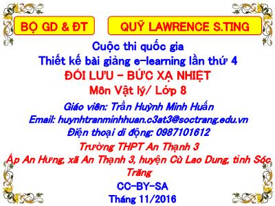 Bài giảng Vật lí Lớp 8 - Đối lưu. Bức xạ nhiệt - Trần Huỳnh Minh Huấn