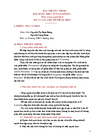 Bài thuyết trình Công nghệ Lớp 8 - Tiết 37: Vật liệu kĩ thuật điện - Nguyễn Thị Đoài Đông