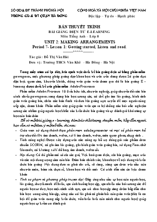 Bài thuyết trình Tiếng Anh Lớp 8 - Unit 2: Making arrangements - Period 7, Lesson 1: Getting started, Listen and read - Đỗ Thị Vân Hải