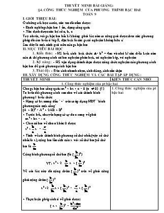 Bài thuyết trình Toán Lớp 9 - Bài 4: Công thức nghiệm của phương trình bậc hai