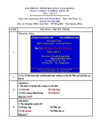 Bài thuyết trình Vật lí Lớp 7 - Bài 15: Chống ô nhiễm tiếng ồn - Trần Thị Thanh Bình