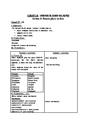 Giáo án Tiếng Anh Lớp 8 - Unit 16: People and places - Section A: Famous places in Asia