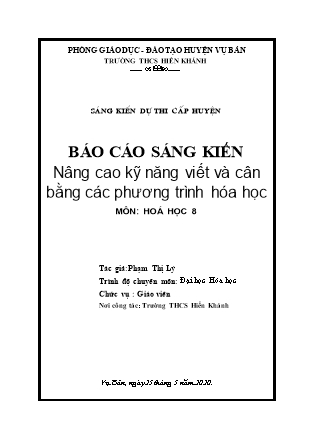 Báo cáo Sáng kiến Nâng cao kỹ năng viết và cân bằng các phương trình hóa học