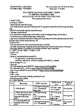 Giáo án KHTN Lớp 8 Sách KNTT - Bài 5: Định luật bảo toàn khối lượng và phương trình hóa học (4 tiết) - Năm học 2023-2024 - Vũ Thị Kim Thoa