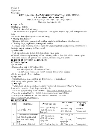 Giáo án KHTN Lớp 8 Sách KNTT - Tiết 13 đến 16, Bài 5: Định luật bảo toàn khối lượng và phương trình hóa học - Năm học 2023-2024