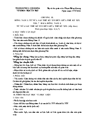 Giáo án Lịch sử Lớp 8 - Tiết 7, Bài 4: Đông Nam Á từ nửa sau thế kỷ XVI đến giữa thế kỷ XIX (Tiếp theo) - Năm học 2023-2024 - Phạm Hồng Quang