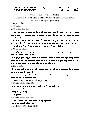 Giáo án Ngữ văn Lớp 8 - Tiết 14, Bài 1: Nói và nghe trình bày bài giới thiệu ngắn về một cuốn sách (cuốn truyện lịch sử) - Năm học 2023-2024 - Phạm Thị Kiều Hương