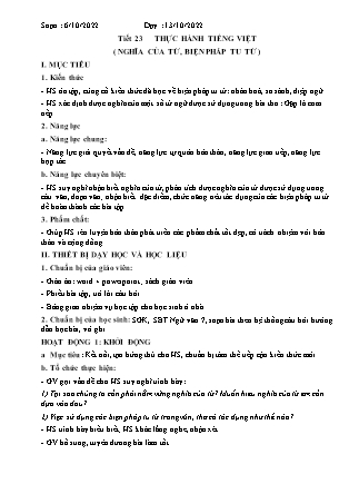 Giáo án Ngữ văn Lớp 8 - Tiết 23: Thực hành Tiếng Việt Nghĩa của từ, biện pháp tu từ - Năm học 2022-2023