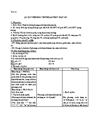 Giáo án Toán Lớp 8 - Tiết 61, Bài 4: Bất phương trình bậc nhất một ẩn