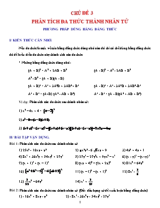 Chuyên đề bồi dưỡng HSG Toán Lớp 8 - Chủ đề 3: Phân tích đa thức thành nhân tử (Phần 2) Chuyên đề bồi dưỡng HSG Toán Lớp 8 - Chủ đề 3: Phân tích đa thức thành nhân tử (Phần 2)