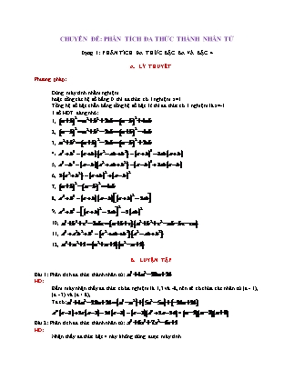 Chuyên đề bồi dưỡng Toán 8 - Chuyên đề 1: Phân tích đa thức thành nhân tử (Có đáp án)