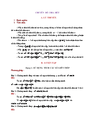 Chuyên đề bồi dưỡng Toán 8 - Chuyên đề 3: Chia hết (Có đáp án)