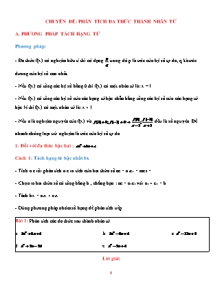 Chuyên đề bồi dưỡng Toán Lớp 8 - Chuyên đề 2: Phân tích đa thức thành nhân tử (Có đáp án)